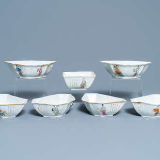 A Chinese famille rose 'Wu Shuang Pu' sweetmeat set of bowls, 19th C.