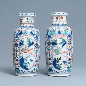 A pair of Chinese famille verte rouleau vases, Kangxi