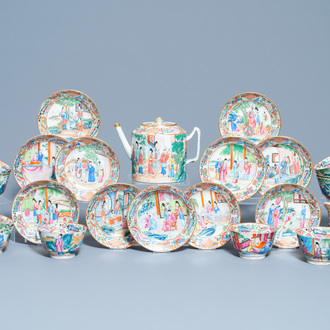 A Chinese Canton famille rose tea service, 19th C.