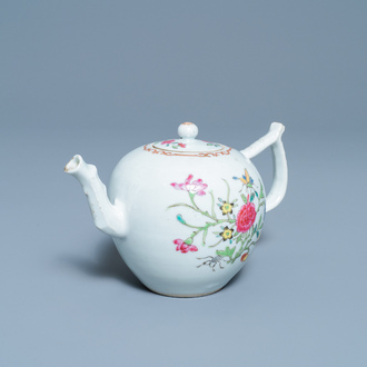 A Chinese famille rose teapot and cover with floral design, Qianlong