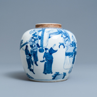 Un pot en porcelaine de Chine en bleu et blanc à décor figuratif, 19ème