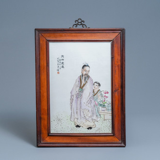Een Chinese rechthoekige qianjiang cai plaquette, Republiek