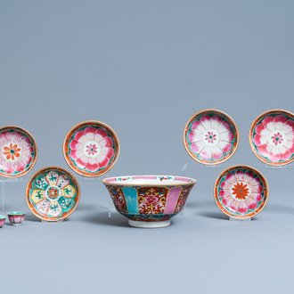 Nine Chinese Thai market famille rose wares, 19th C.