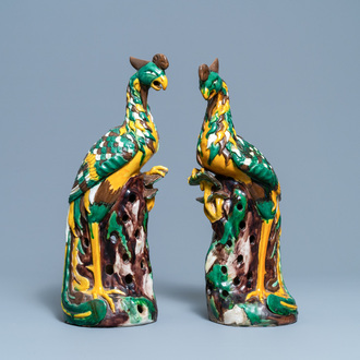 A pair of tall Chinese sancai-glazed models of phoenixes, Republic