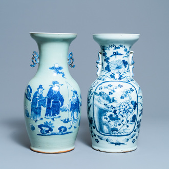 Two Chinese blue and white celadon-ground vases, 19th C.