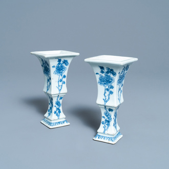 A pair of Chinese blue and white vases with floral design, Qianlong