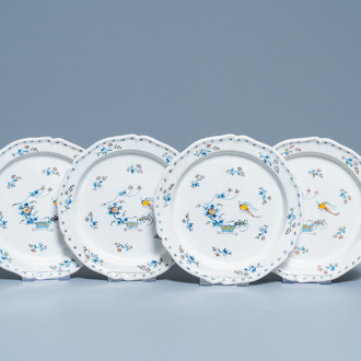 Four Brussels faience plates with 'à la haie fleurie' design, 18th C.