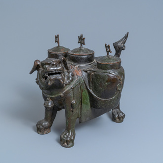 A large Chinese bronze 'lion' censer, Ming