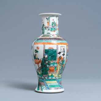 A Chinese famille verte vase with figurative design, 19th C.