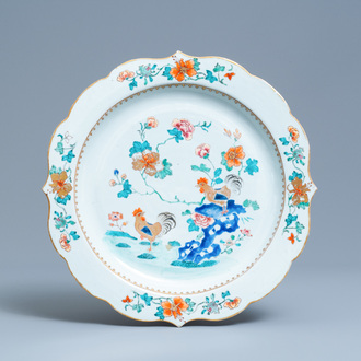 A Chinese famille rose 'rooster' dish, Yongzheng