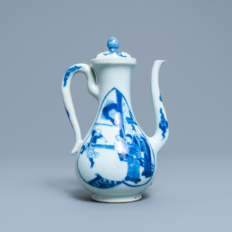 A Chinese blue and white 'Xi Xiang Ji' ewer and cover, Xuande mark, Kangxi