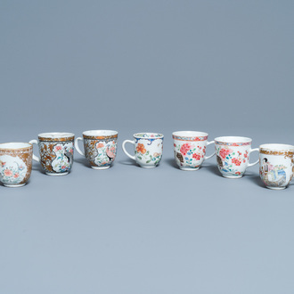 Sept tasses en porcelaine de Chine famille rose, Yongzheng