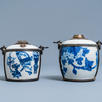 Two Chinese blue and white Vietnamese market 'Bleu de Hue' water pipes, 19th C.