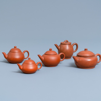 Five Chinese Yixing stoneware teapots and covers, 19th C.