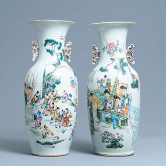 Two Chinese famille rose vases with playing boys and ladies playing music, 19/20th C.