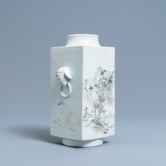 A square Chinese qianjiang cai 'cong' vase, 19/20th C.