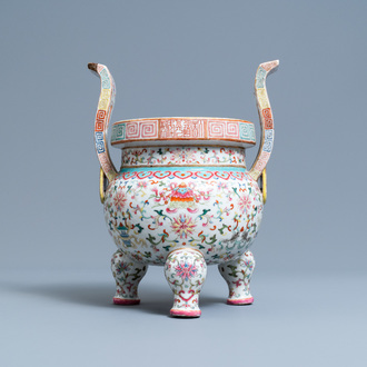 An imperial Chinese famille rose 'bajixiang' tripod censer, Daoguang mark and of the period