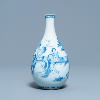 A Chinese blue and white pear-shaped bottle vase, Kangxi