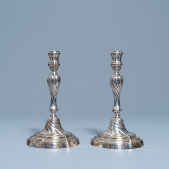 A pair of silver candlesticks, marked Carel Benninck, Bruges, dated 1778