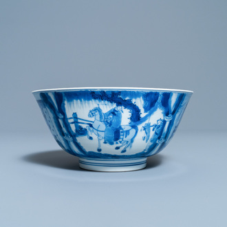 Een Chinese blauw-witte 'Xi Xiang Ji' kom, Kangxi merk en periode