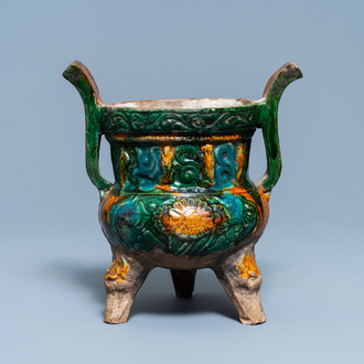 A Chinese sancai-glazed tripod censer, Ming