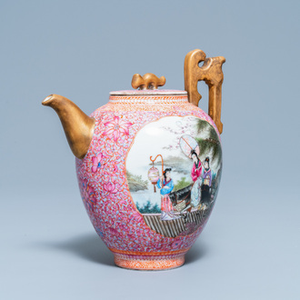 A tall Chinese famille rose wine ewer and cover, Qianlong mark, Republic