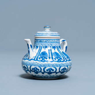 A Chinese blue and white soft paste miniature teapot, Kangxi