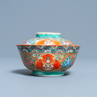 A Chinese Thai market Bencharong bowl and cover, 19th C.