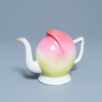 A large Chinese polychrome peach-shaped cadogan teapot, 19th C.