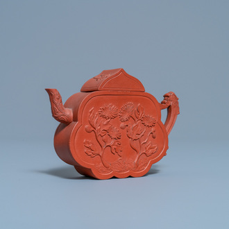 An unusual Chinese Yixing stoneware teapot and cover, Kangxi