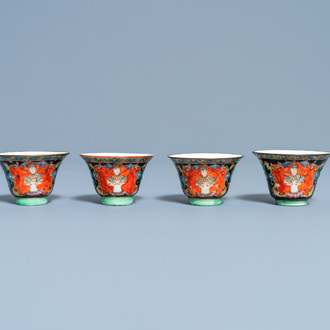 Four Chinese Thai market Bencharong cups, 19th C.