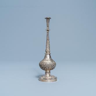 A Chinese inscribed Islamic market silver rosewater sprinkler, 19th C.