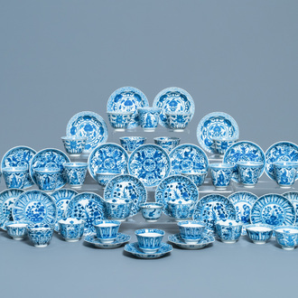 A collection of Chinese blue and white cups and saucers, 19th C.