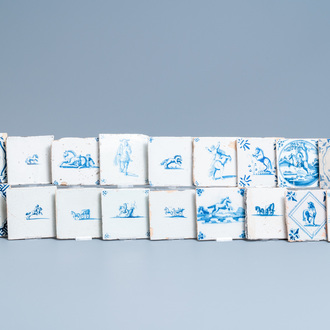 Eighteen Dutch Delft blue and white 'horse' tiles, 17/18th C.