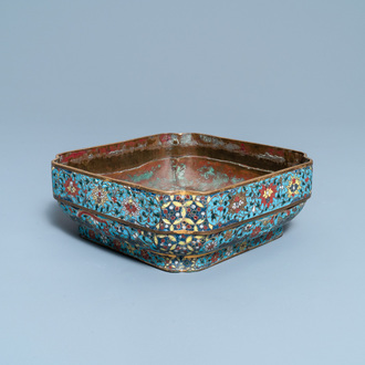 A Chinese square cloisonné bowl, Ming