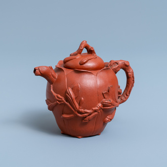 A Chinese Yixing stoneware lotus-shaped teapot and cover, Kangxi