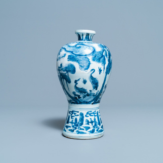 A Chinese blue and white 'meiping' vase with cranes, Wanli