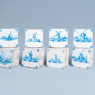 Forty Dutch Delft blue and white 'landscape' tiles, 18th C.