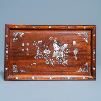 A Vietnamese mother-of-pearl-inlaid wooden opium tray, 19th C.