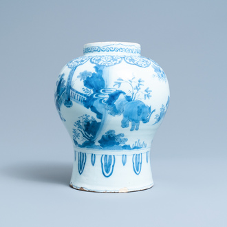 A Dutch Delft blue and white chinoiserie 'elephant' vase, late 17th C.