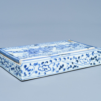 A Japanese blue and white Shoki-Imari rectangular box and cover, Edo