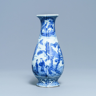 A Chinese blue and white wall vase, Wanli