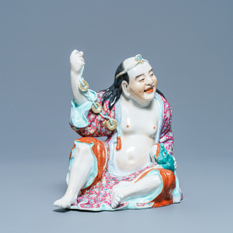 A Chinese famille rose figure of Liu Hai with the toad, seal mark, Republic