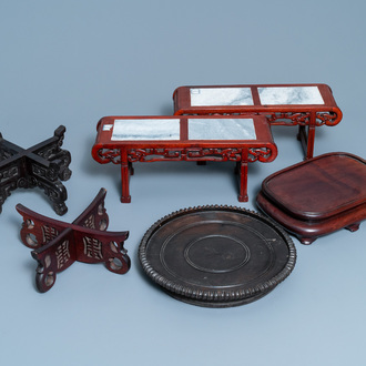 Six large Chinese carved wooden stands, 19/20th C.