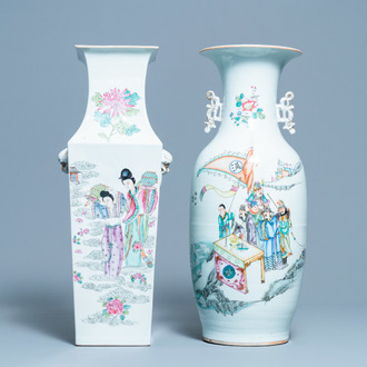 Deux vases en porcelaine de Chine famille rose, 19/20ème