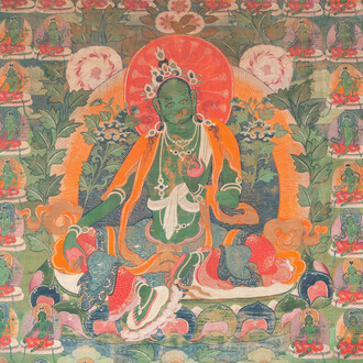 Een 'Groene Tara' thangka, Tibet, 18/19e eeuw