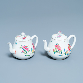 A pair of Chinese famille rose teapots and covers, Yongzheng