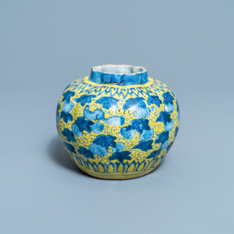 A Chinese blue and white yellow-ground vase with squirrels among gourds, Wanli