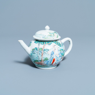 A Chinese famille rose 'erotical subject' teapot and cover, Yongzheng