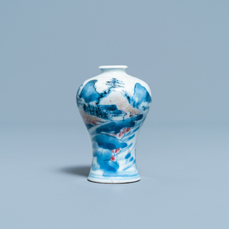 A Chinese blue, white and copper red miniature 'meiping' vase, Kangxi